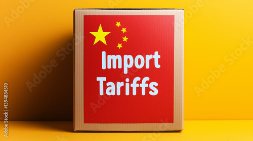 Us and China import tariffs reciprocal trade war concept with cardboard box with China flag isolated