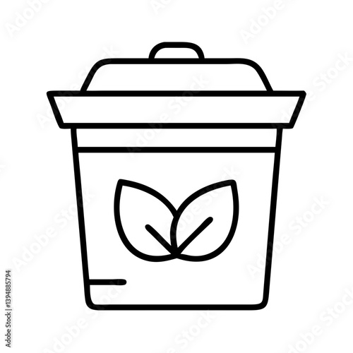 Outline compost bin with leaves vector illustration for recycling and eco friendly waste management concept