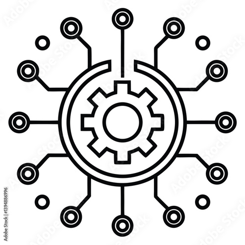 Isolated Gear Icon With Electronic Circuit Connections Represents Technology Artificial Intelligence And Cybernetics On White Background Minimalist Design