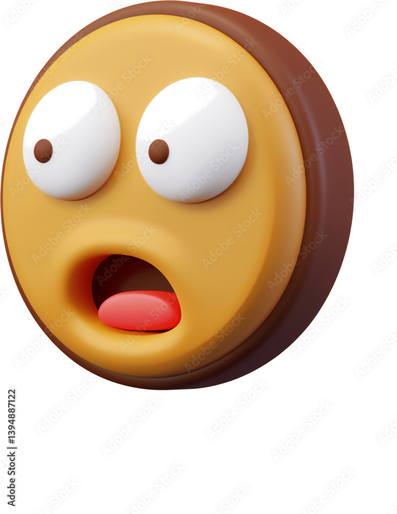 Fototapeta premium Surprised 3D emoji with large eyes and open mouth designed in clay style for expressive communication