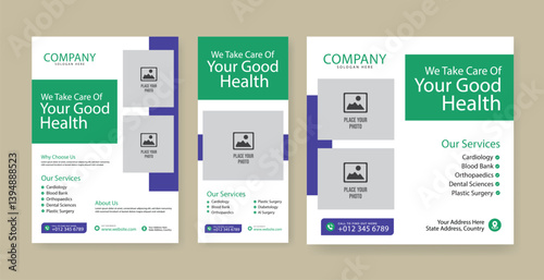 Healthcare social media post design bundle. Medical healthcare web banner template. Your health is our priority flyer design template
