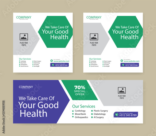 Medical healthcare and web banner template. promotion banner design for live business workshop. video cover for doctor. Dental clinic social media health service vector layout