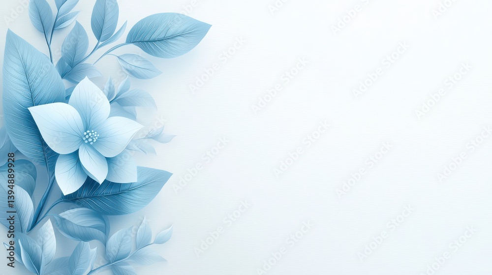 Obraz premium Serene blue flowers on white, minimalist floral background for design and art blue