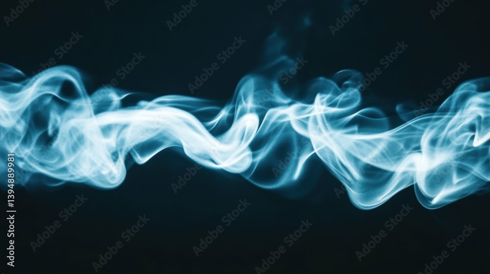 Fototapeta premium Mystical blue smoke waves on dark background