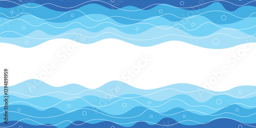 Vector drawing sea waves, frame, seamless border, isolated on white background