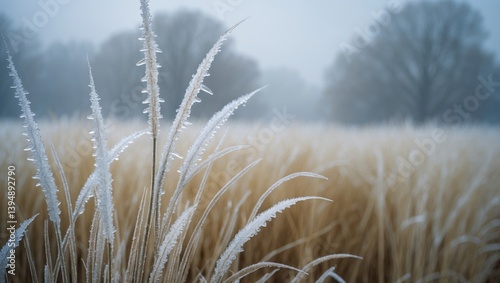 In a frosty landscape, Frozen Adagio Maiden Grass features its delicate blades encrusted with glistening ice, with bright icicles suspended from each plume, embodying winter's charm.