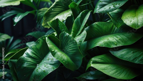 Toned background image showcasing green leaves in a contemporary low key style