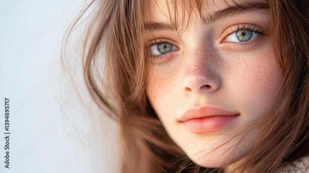 Closeup portrait of a young girl with curly hair, captivating glimpse into youthful beauty