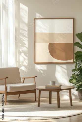Obraz na płótnie Stylish modern living room interior with colorful abstract painting on the wall. Cozy living room arrangement in bold colors. w salonie