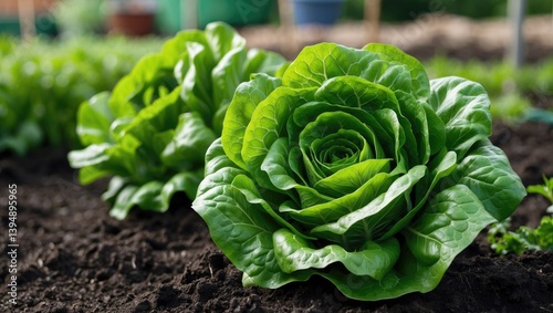 Growing green batavia lettuce in a shared garden.