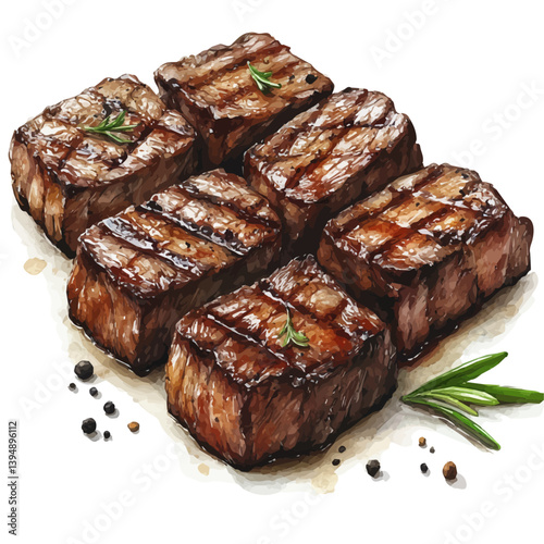 Carne Asada, watercolor illustration, isolated on a white background.

