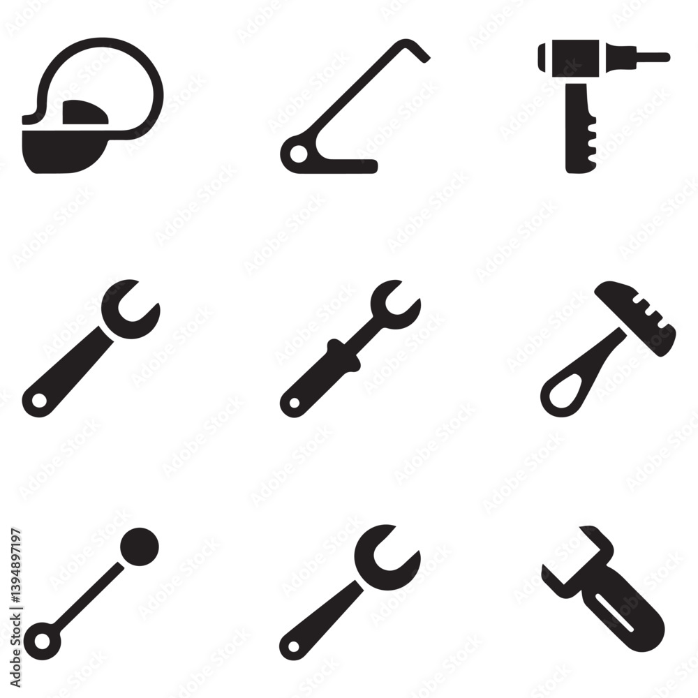 Fototapeta premium Tools icons set. Instruments signs collection. Tool simple icon. Vector Black silhouettes. with white background