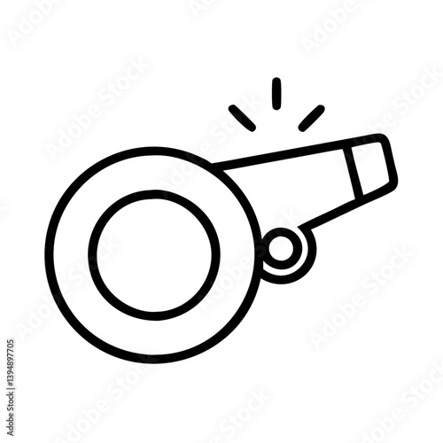 Outline vector graphic of a whistle for sports referee coach and safety alert emergency tool equipment  char