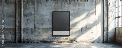 Industrial loft wall mockup showcasing a vertical black metal frame against a concrete backdrop