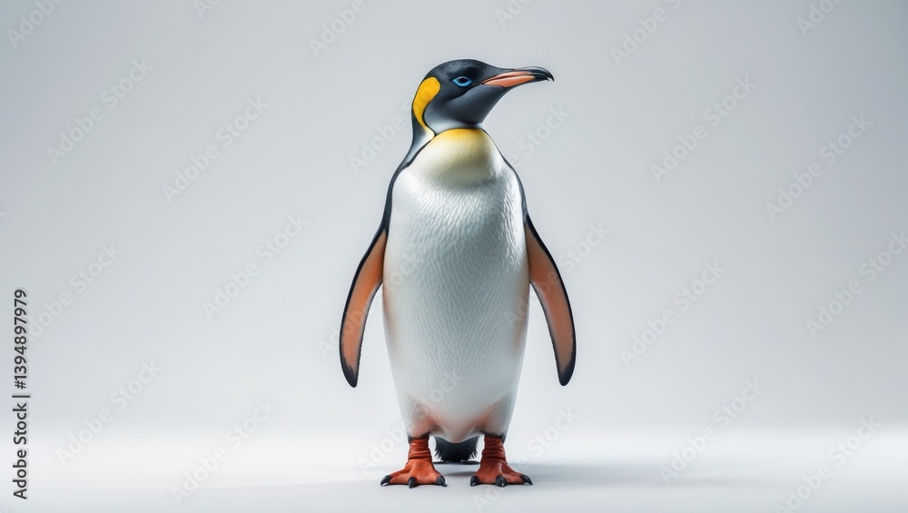 Fototapeta premium Emperor penguin set against a white backdrop