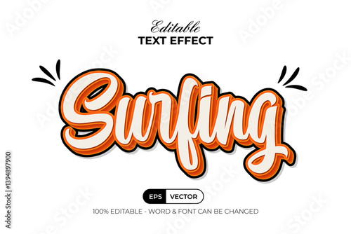 Surfing Text Effect Orange 3D Style. Editable Text Effect.