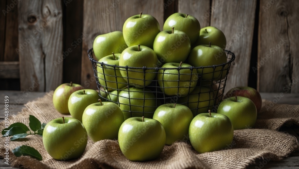 Green apples arranged on a rustic surface Green apples arranged on a rustic surface