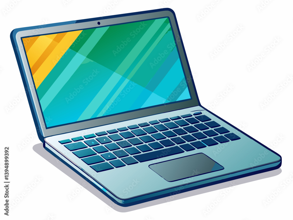A high-quality vector illustration of a modern slim laptop with an open screen, isolated on a white background A high-quality vector illustration of a modern slim laptop with an open screen, isolated on a white background