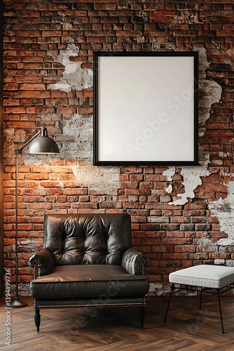 Industrial loft wall mockup with a framed print on a bold brick textured wall