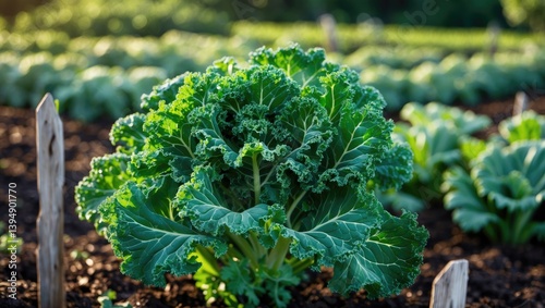 Kale growing in the vegetable garden.