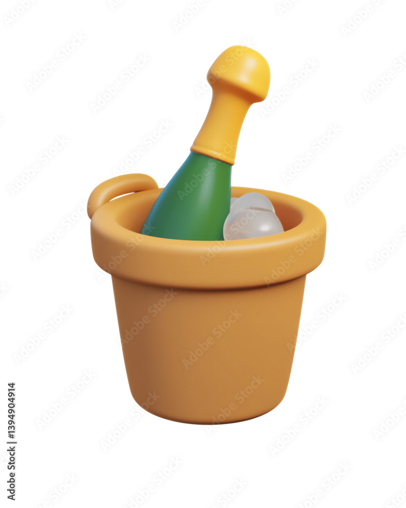 Creative 3D clay render of a champagne bottle in a decorative bucket with ice Creative 3D clay render of a champagne bottle in a decorative bucket with ice