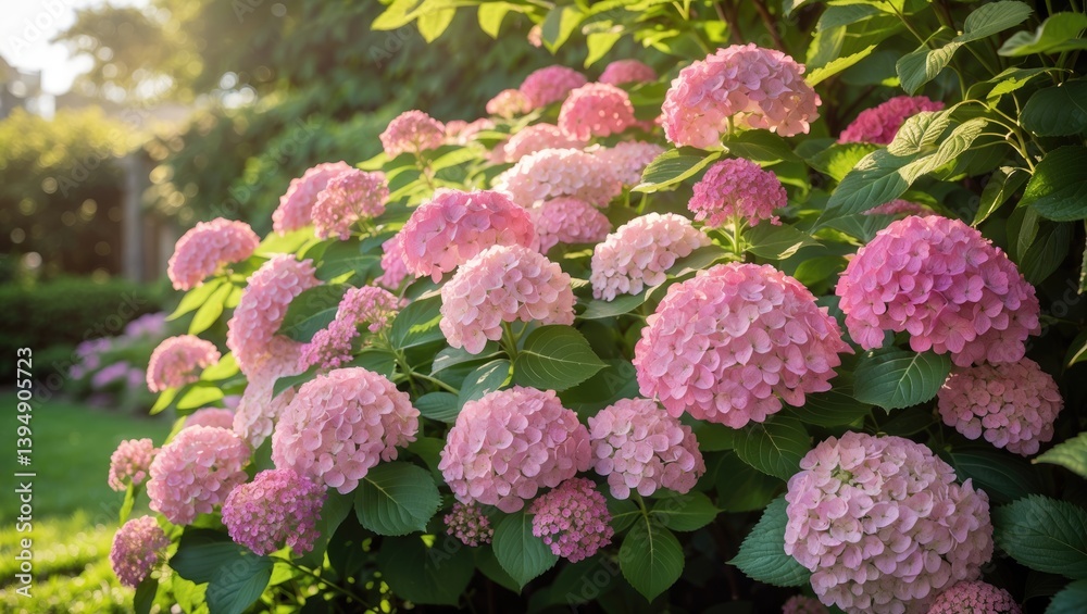vibrant pink-flowered hydrangea bush thriving in the garden vibrant pink-flowered hydrangea bush thriving in the garden