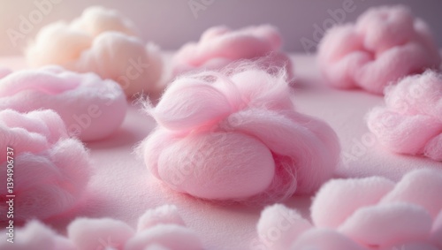 Bright pink fluffy cotton candy setting, pastel color sweet candyfloss, abstract blurred dessert backdrop