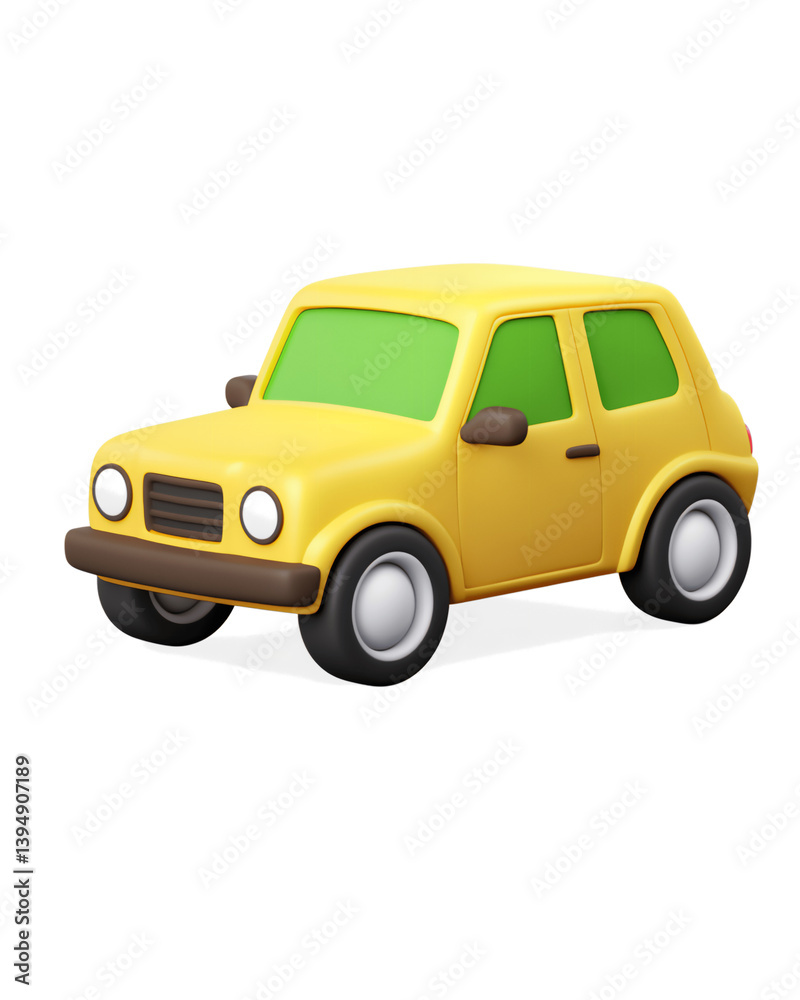 Bright yellow 3D car emoji with green windows and rounded features suitable for digital communication and expressive messaging Bright yellow 3D car emoji with green windows and rounded features suitable for digital communication and expressive messaging
