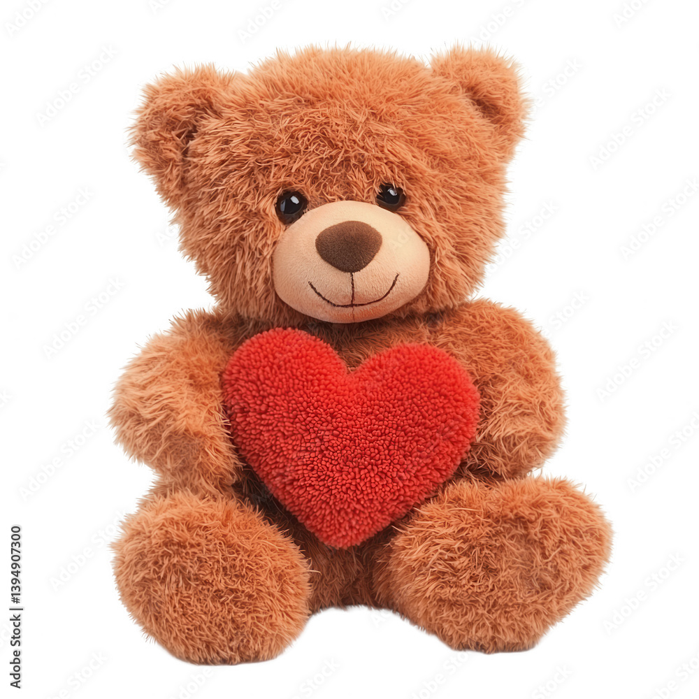 A cute teddy bear holding a red heart, perfect for conveying warmth, love, and affection. Ideal for gift-related themes and emotional connections.