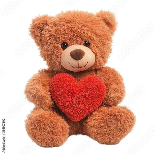 Obraz na płótnie A cute teddy bear holding a red heart, perfect for conveying warmth, love, and affection. Ideal for gift-related themes and emotional connections. w salonie