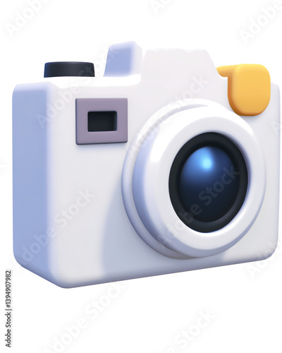 3D white camera icon rendered in plastic with a transparent background, perfect for digital projects and creative design elements
