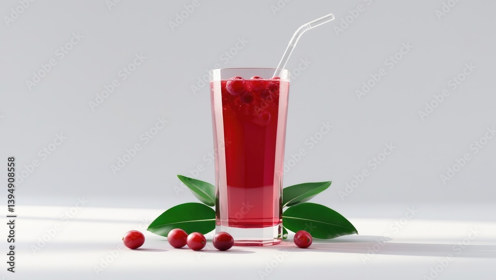 Cranberry beverage in a glass, isolated on a white background Cranberry beverage in a glass, isolated on a white background