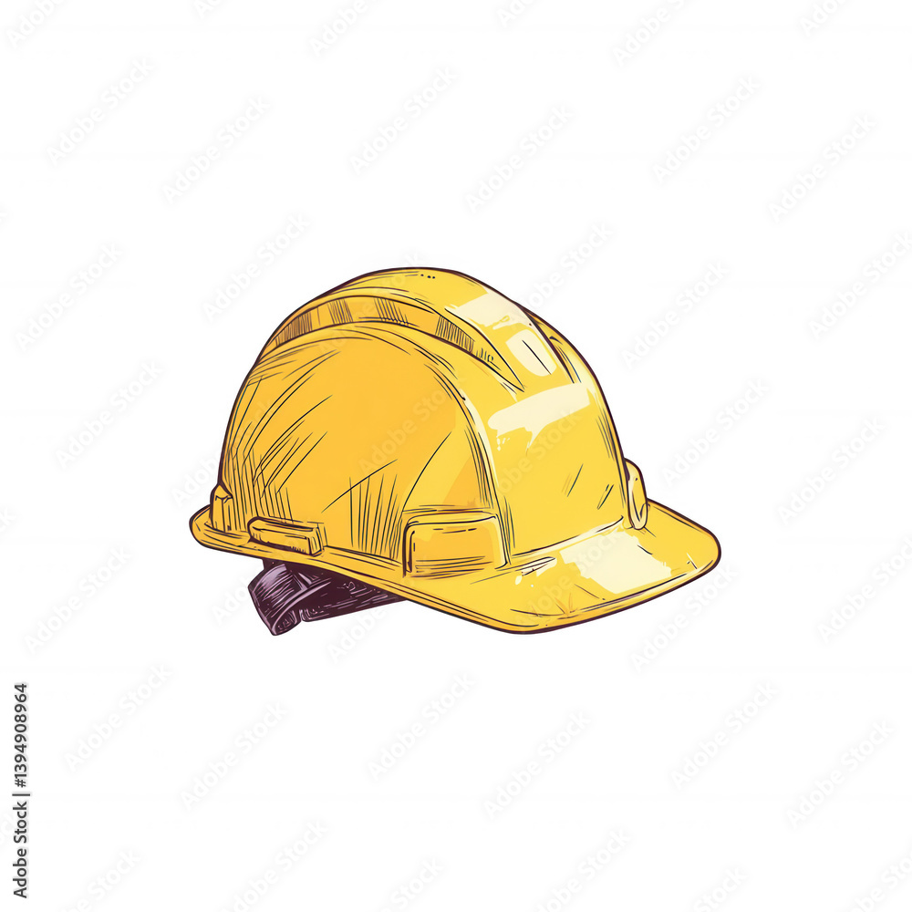 A detailed illustration of a yellow construction helmet on a white isolated background, symbolizing safety and professionalism in the construction industry.