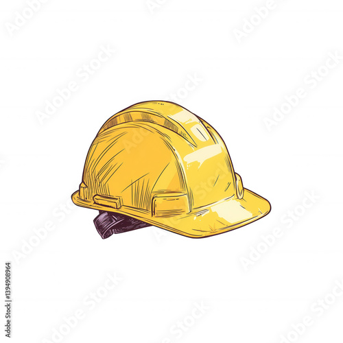 Obraz na płótnie A detailed illustration of a yellow construction helmet on a white isolated background, symbolizing safety and professionalism in the construction industry. w salonie