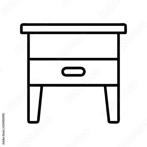 Outline drawing of a nightstand bedside table with drawer for bedroom furniture and home decor use