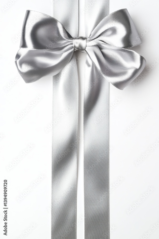 Elegant Silver Bow: A close-up shot of a beautifully tied, lustrous silver bow with graceful ribbons, symbolizing sophistication and special moments.