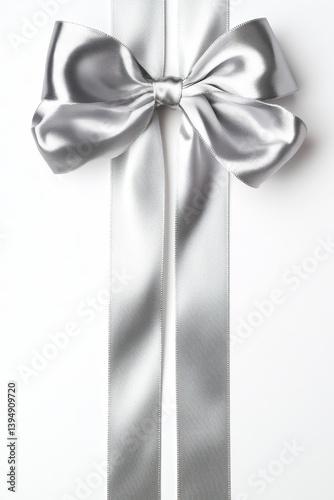 Obraz na płótnie Elegant Silver Bow: A close-up shot of a beautifully tied, lustrous silver bow with graceful ribbons, symbolizing sophistication and special moments. w salonie