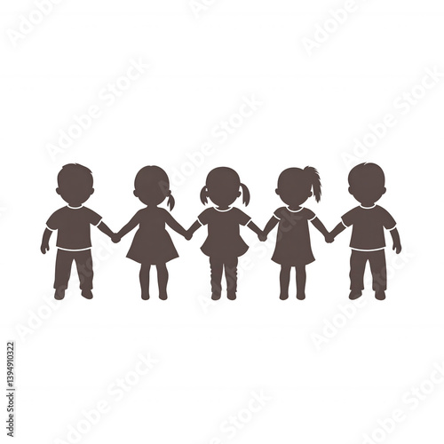 Obraz na płótnie A group of diverse children holding hands, symbolizing unity and friendship, on a white isolated background. w salonie