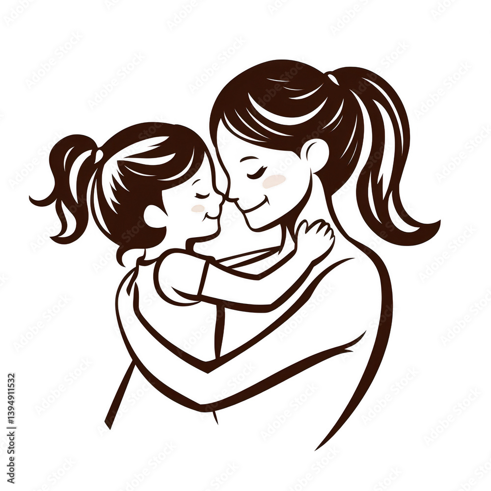 A heartwarming illustration of a mother embracing her daughter, showcasing the bond between them in a loving moment.
