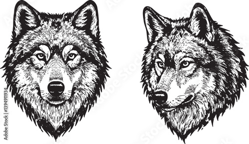 wolf head black and white illustration icon symbol 