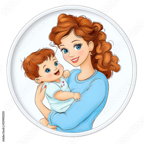 A joyful mother holding her smiling baby, capturing a heartwarming moment of love and tenderness. The illustration highlights their connection and happiness.