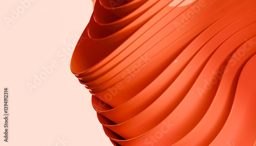 Abstract orange and beige wavy layered pattern in a minimalist artistic design. 3D rendering