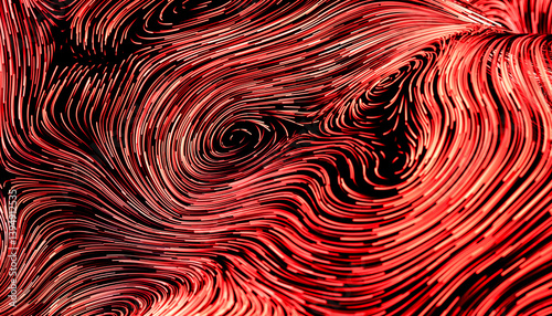 Abstract red and black swirling lines creating a dynamic and mesmerizing pattern. 3D rendering