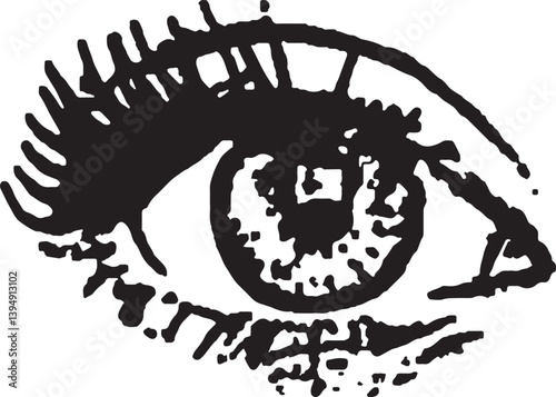 Single Hand-Drawn Eye Illustration (Distinct Style), This illustration has a more stylized and graphic quality compared to the previous similar images, with thicker lines defining the eyelid and eyela
