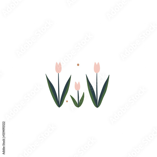 Obraz na płótnie A minimalistic arrangement of pink tulips with green leaves, set against a clean, white background, perfect for floral decorations and spring-themed projects. w salonie