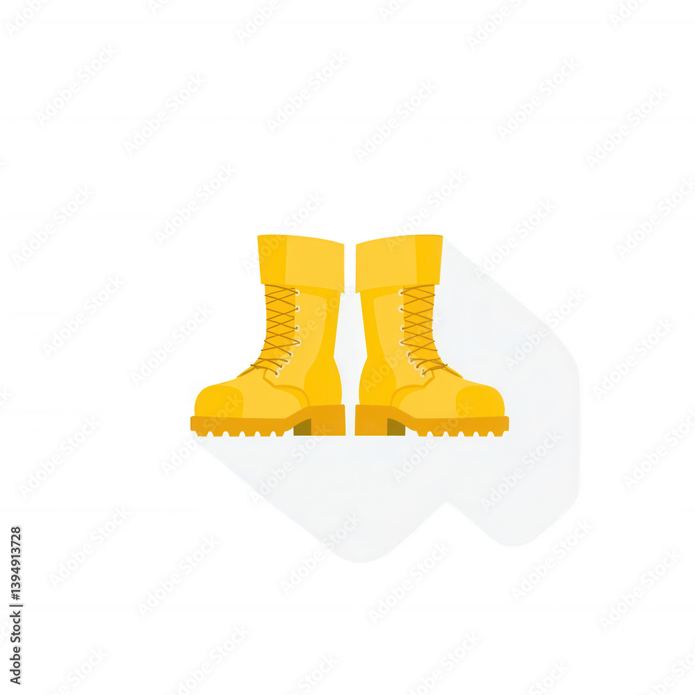A pair of stylish yellow boots on a white isolated background, perfect for fashion and lifestyle themes.