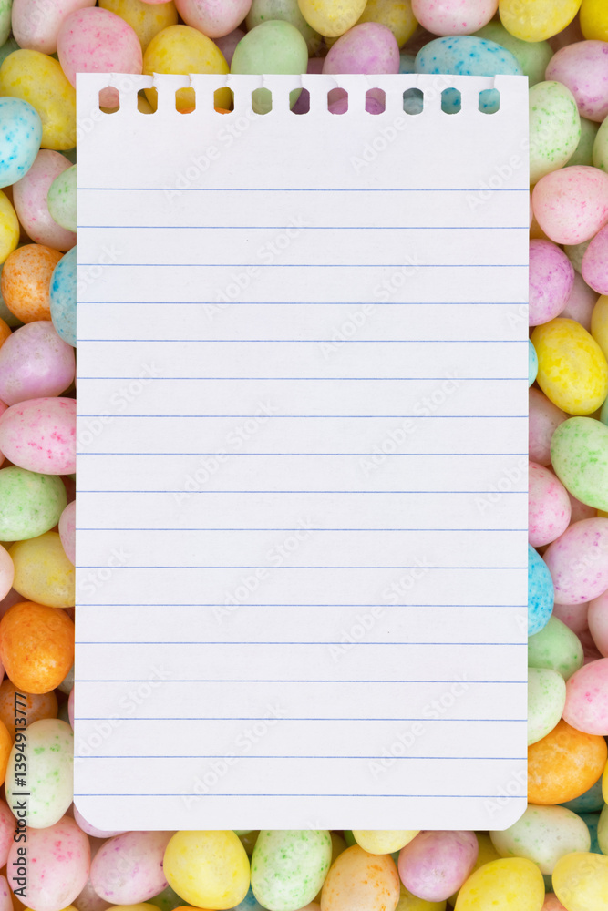 Blank line paper on colorful eggs