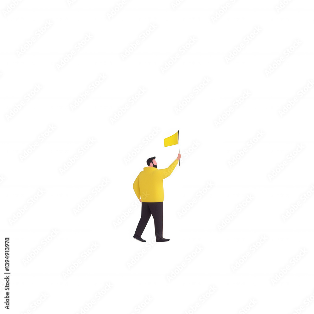 A person in a yellow shirt is holding a yellow flag, creating a bold visual statement. The individual stands confidently, symbolizing activism or celebration with a vibrant touch.