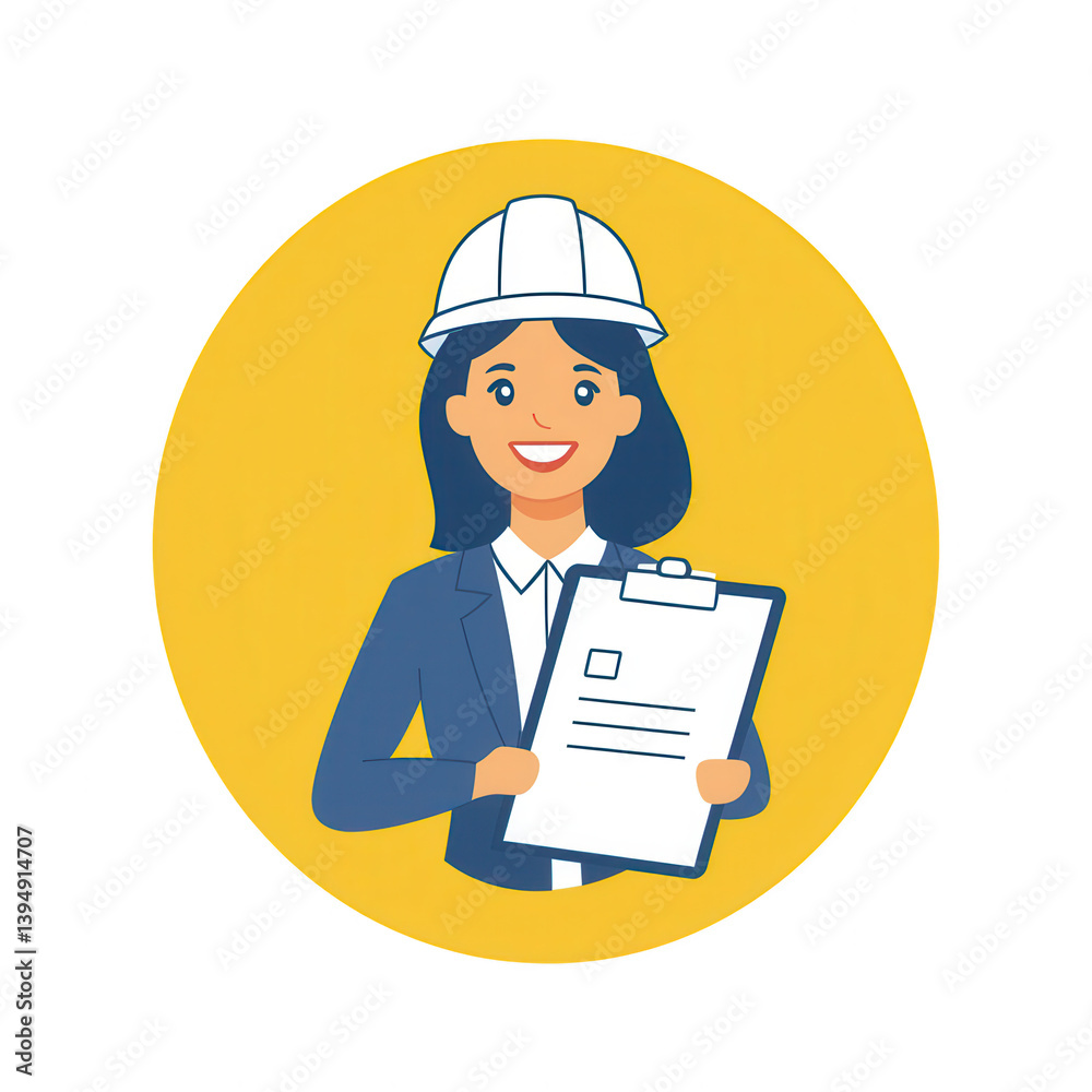 A professional woman wearing a hard hat, holding a clipboard, symbolizing safety and construction management.