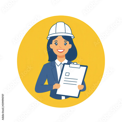 Obraz na płótnie A professional woman wearing a hard hat, holding a clipboard, symbolizing safety and construction management. w salonie